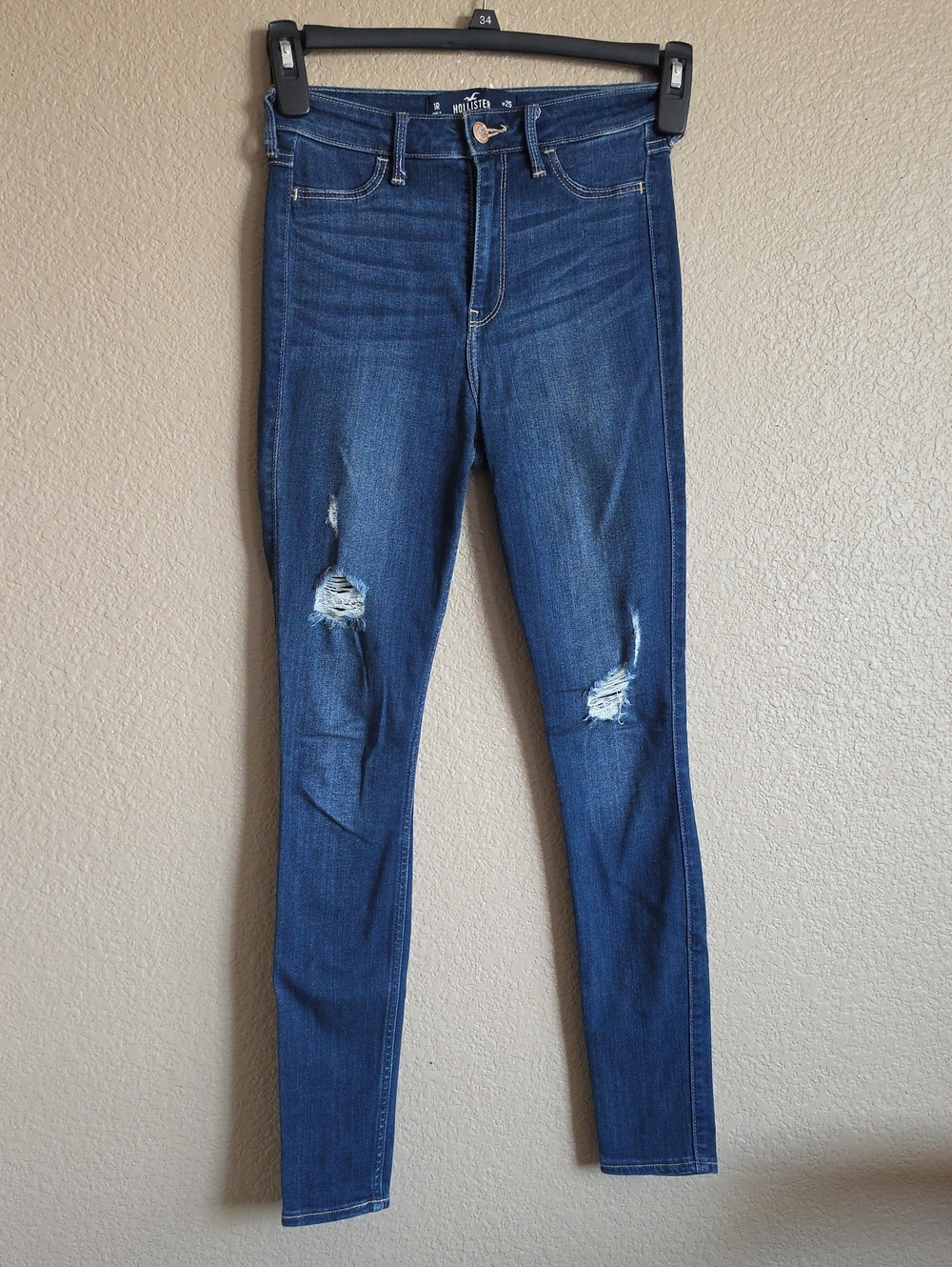 Hollister Women's Mid Blue Ripped Skinny Jeans